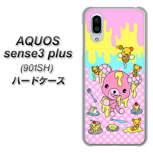 SoftBank アクオスセンス3 プラス 901SH 高画質仕上げ 背面印刷 ハードケース【AG822 ハニベア(水玉ピンク)】