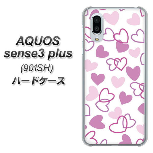 SoftBank アクオスセンス3 プラス 901SH 高画質仕上げ 背面印刷 ハードケース【VA928 ハートがいっぱい パープル】
