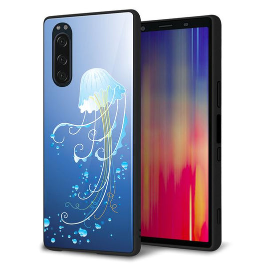 softbank エクスペリア5 901SO 強化ガラス&TPUスマホケース ガラプリ【362 ジェリーフィシュ】