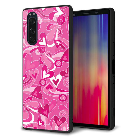 softbank エクスペリア5 901SO 強化ガラス&TPUスマホケース ガラプリ【383 ピンクのハート】