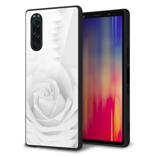 softbank エクスペリア5 901SO 強化ガラス&TPUスマホケース ガラプリ【402 ホワイトRose】