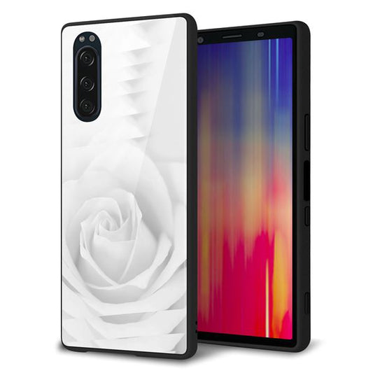 softbank エクスペリア5 901SO 強化ガラス&TPUスマホケース ガラプリ【402 ホワイトRose】