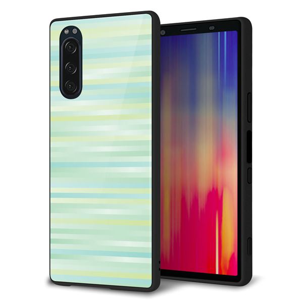 softbank エクスペリア5 901SO 強化ガラス&TPUスマホケース ガラプリ【IB908 グラデーションボーダー_グリーン】