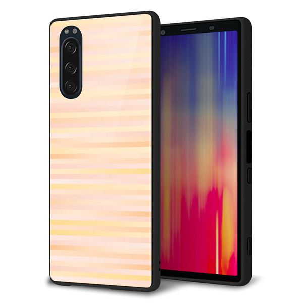 softbank エクスペリア5 901SO 強化ガラス&TPUスマホケース ガラプリ【IB909 グラデーションボーダー_オレンジ】