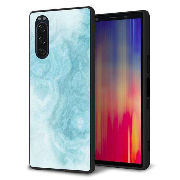 softbank エクスペリア5 901SO 強化ガラス&TPUスマホケース ガラプリ【KM868 大理石BL】