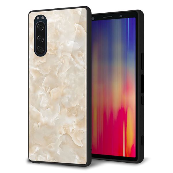 softbank エクスペリア5 901SO 強化ガラス&TPUスマホケース ガラプリ【KM872 大理石パール】