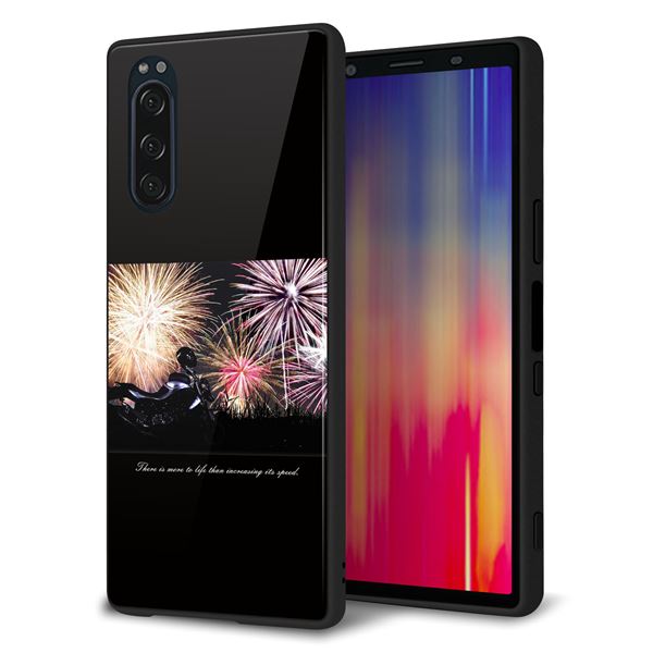 softbank エクスペリア5 901SO 強化ガラス&TPUスマホケース ガラプリ【KM878 バイクと花火】