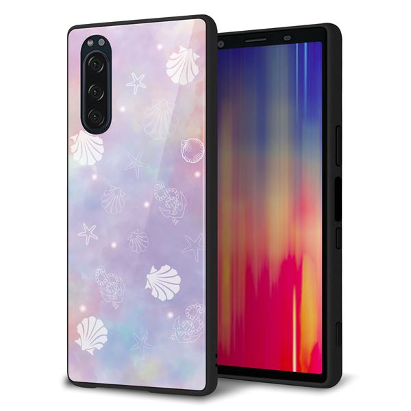 softbank エクスペリア5 901SO 強化ガラス&TPUスマホケース ガラプリ【KM883 シェル柄】