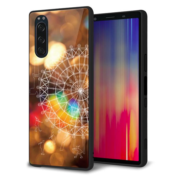 softbank エクスペリア5 901SO 強化ガラス&TPUスマホケース ガラプリ【KM884 観覧車と笛吹】