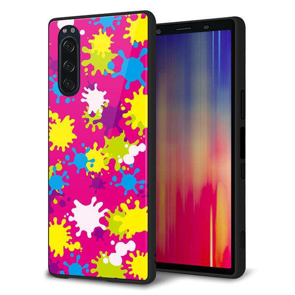 softbank エクスペリア5 901SO 強化ガラス&TPUスマホケース ガラプリ【MA876 ペイントピンク】