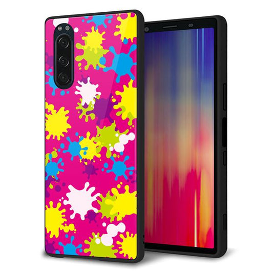 softbank エクスペリア5 901SO 強化ガラス&TPUスマホケース ガラプリ【MA876 ペイントピンク】