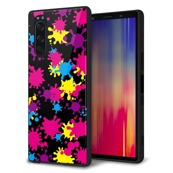 softbank エクスペリア5 901SO 強化ガラス&TPUスマホケース ガラプリ【MA877 ペイントブラック】