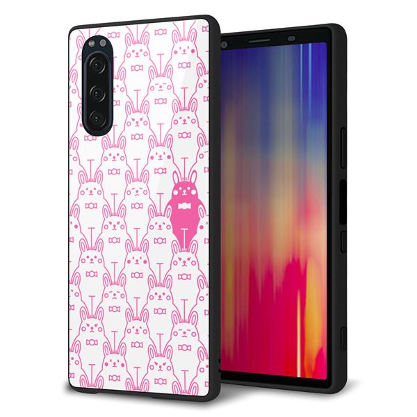 softbank エクスペリア5 901SO 強化ガラス&TPUスマホケース ガラプリ【MA914 パターン ウサギ】
