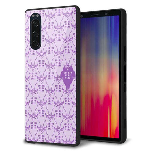 softbank エクスペリア5 901SO 強化ガラス&TPUスマホケース ガラプリ【MA918 パターン ミミズク】