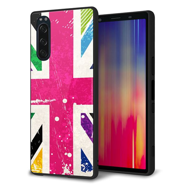 softbank エクスペリア5 901SO 強化ガラス&TPUスマホケース ガラプリ【SC806 ユニオンジャック ピンクビンテージ】