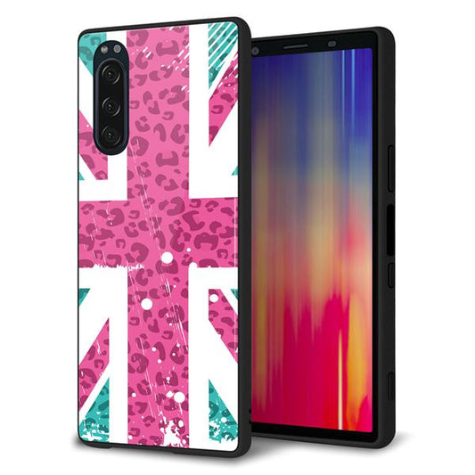 softbank エクスペリア5 901SO 強化ガラス&TPUスマホケース ガラプリ【SC807 ユニオンジャック ピンクヒョウ柄】