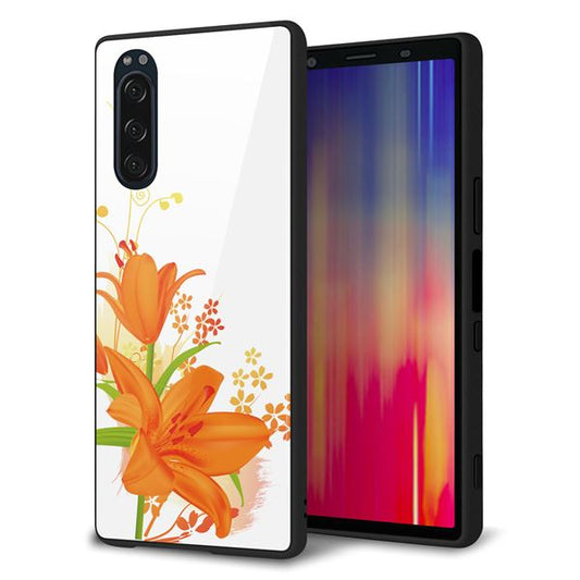 softbank エクスペリア5 901SO 強化ガラス&TPUスマホケース ガラプリ【SC848 ユリ(オレンジ)】