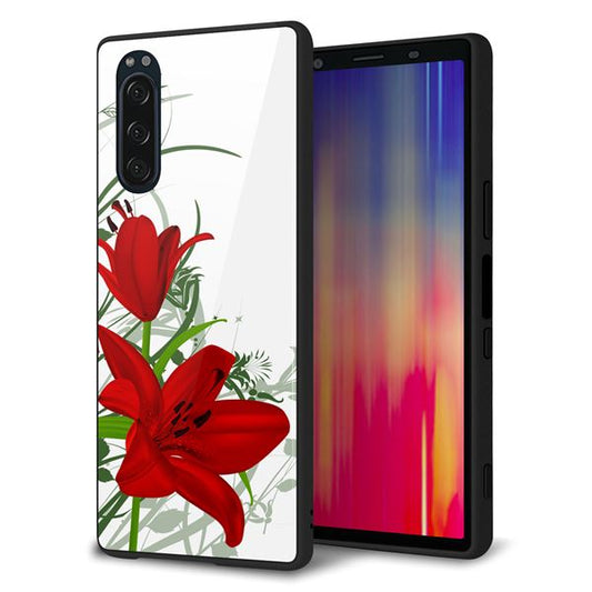 softbank エクスペリア5 901SO 強化ガラス&TPUスマホケース ガラプリ【SC850 ユリ(レッド)】