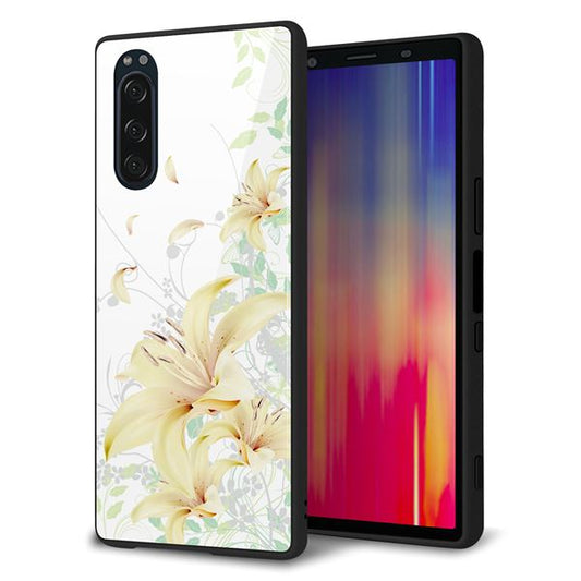 softbank エクスペリア5 901SO 強化ガラス&TPUスマホケース ガラプリ【SC851 ユリ(ホワイト)】