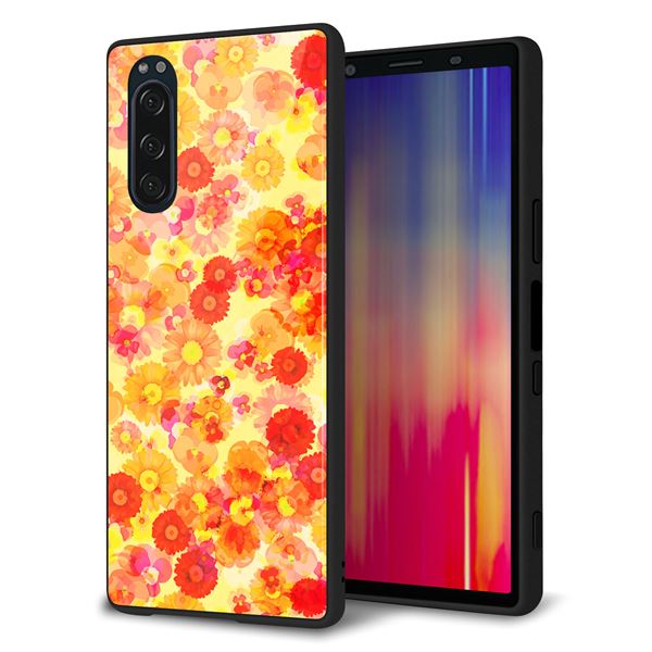 softbank エクスペリア5 901SO 強化ガラス&TPUスマホケース ガラプリ【SC867 リバティプリント フルールドパルファン(イエロー)】