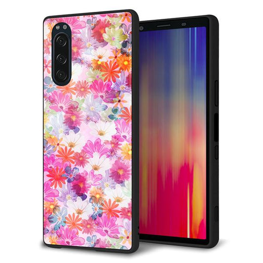 softbank エクスペリア5 901SO 強化ガラス&TPUスマホケース ガラプリ【SC874 リバティプリント プレスドフラワー(ピンク)】