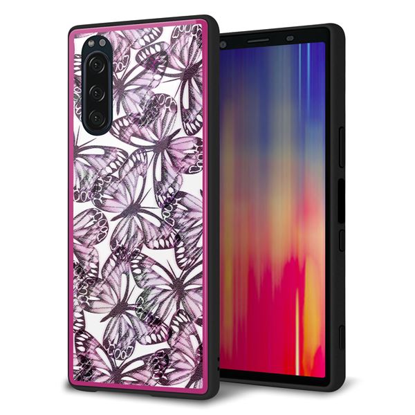 softbank エクスペリア5 901SO 強化ガラス&TPUスマホケース ガラプリ【SC904 ガーデンバタフライ ピンク】