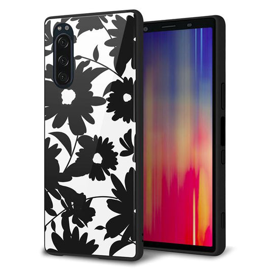 softbank エクスペリア5 901SO 強化ガラス&TPUスマホケース ガラプリ【SC916 花柄モノトーン 05】