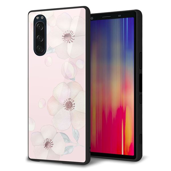 softbank エクスペリア5 901SO 強化ガラス&TPUスマホケース ガラプリ【SC949 ドゥ・フルール(オフピンク)】