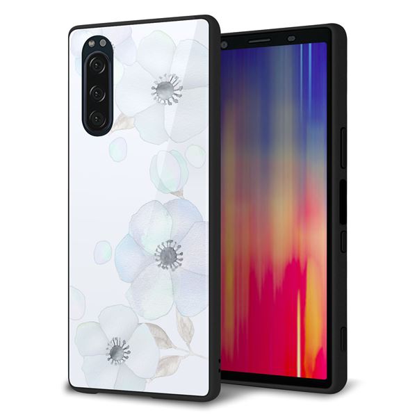 softbank エクスペリア5 901SO 強化ガラス&TPUスマホケース ガラプリ【SC951 ドゥ・フルール(エンジェルブルー)】