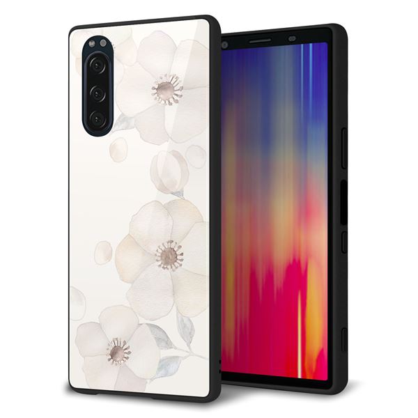 softbank エクスペリア5 901SO 強化ガラス&TPUスマホケース ガラプリ【SC952 ドゥ・フルール(セピア)】