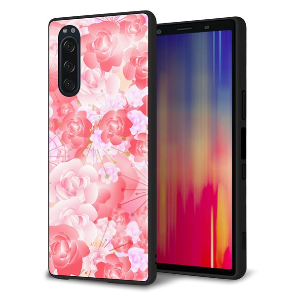 softbank エクスペリア5 901SO 強化ガラス&TPUスマホケース ガラプリ【VA817 はんなり色の華】