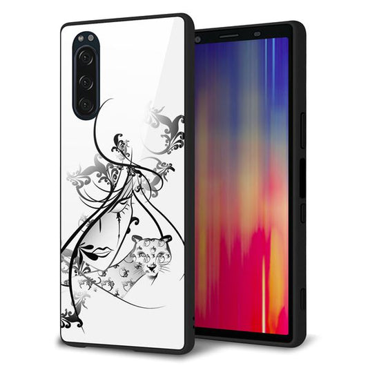 softbank エクスペリア5 901SO 強化ガラス&TPUスマホケース ガラプリ【VA832 パンサーと美女】