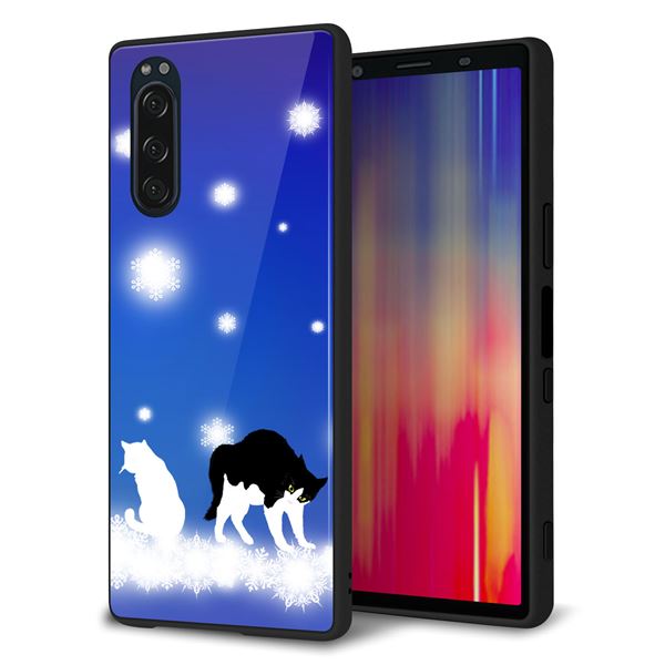 softbank エクスペリア5 901SO 強化ガラス&TPUスマホケース ガラプリ【YJ335 雪の結晶 はちわれ】