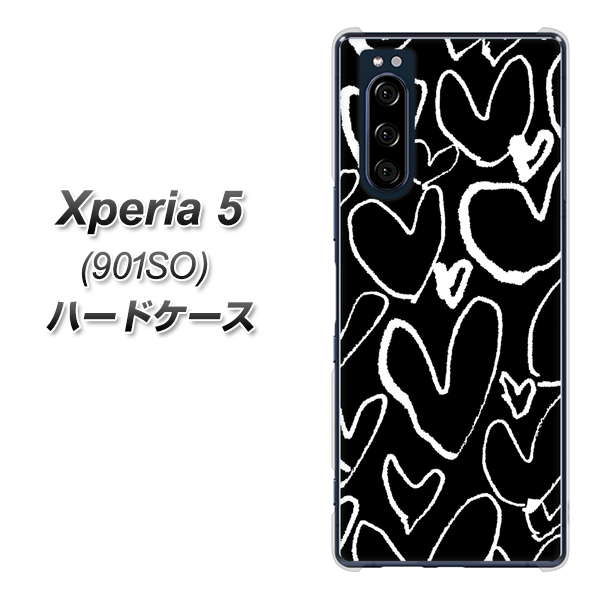 softbank エクスペリア5 901SO 高画質仕上げ 背面印刷 ハードケース【1124 ハート BK&WH】