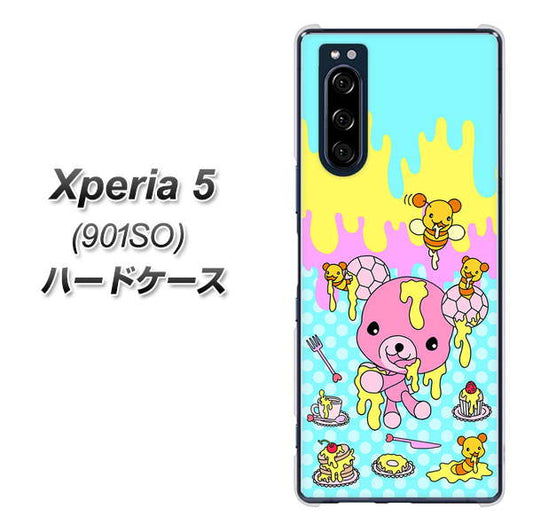 softbank エクスペリア5 901SO 高画質仕上げ 背面印刷 ハードケース【AG821 ハニベア(水玉水色)】