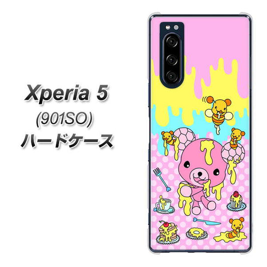 softbank エクスペリア5 901SO 高画質仕上げ 背面印刷 ハードケース【AG822 ハニベア(水玉ピンク)】