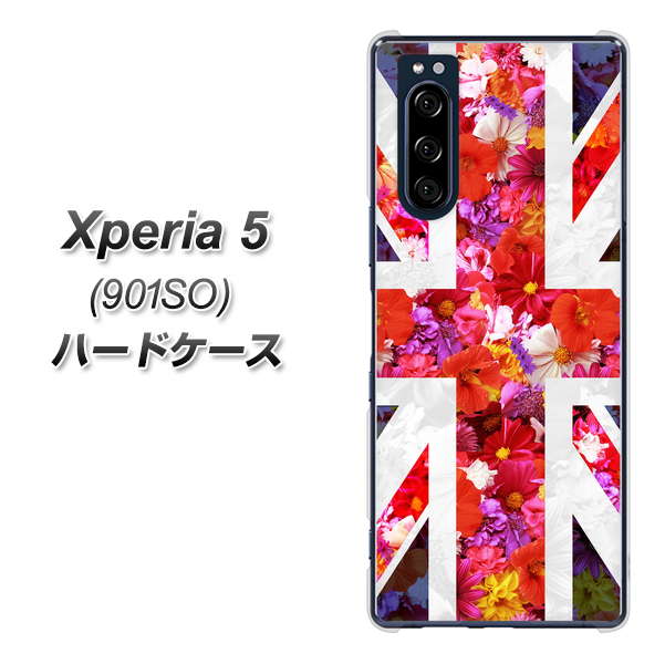 softbank エクスペリア5 901SO 高画質仕上げ 背面印刷 ハードケース【SC801 ユニオンジャック リアルフラワー】