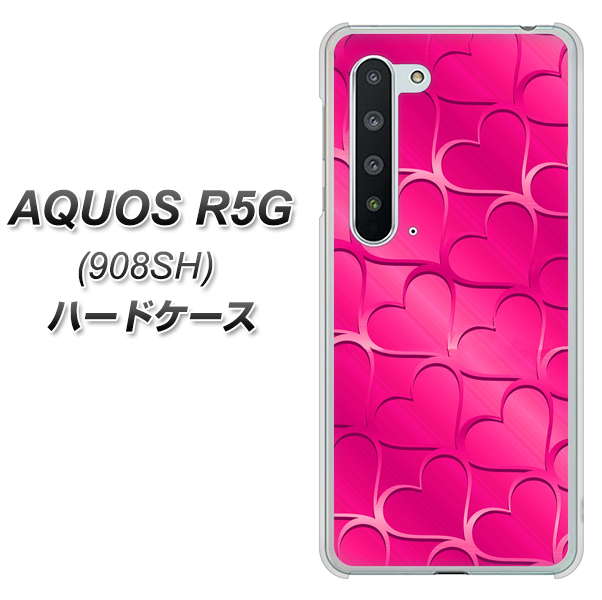Softbank アクオス R5G 908SH 高画質仕上げ 背面印刷 ハードケース【1347 かくれハート(ショッキングピンク)】