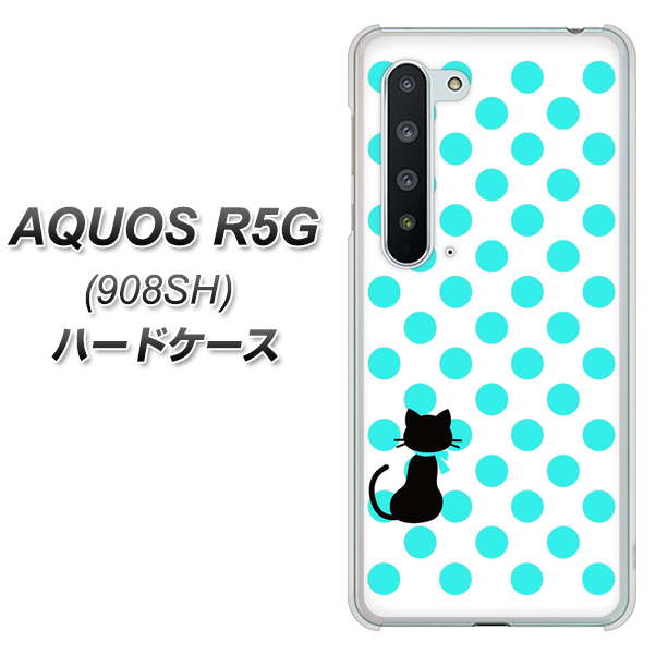 Softbank アクオス R5G 908SH 高画質仕上げ 背面印刷 ハードケース【EK809 ネコとシンプル ライトブルー】