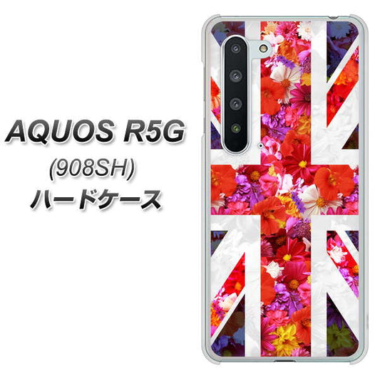 Softbank アクオス R5G 908SH 高画質仕上げ 背面印刷 ハードケース【SC801 ユニオンジャック リアルフラワー】