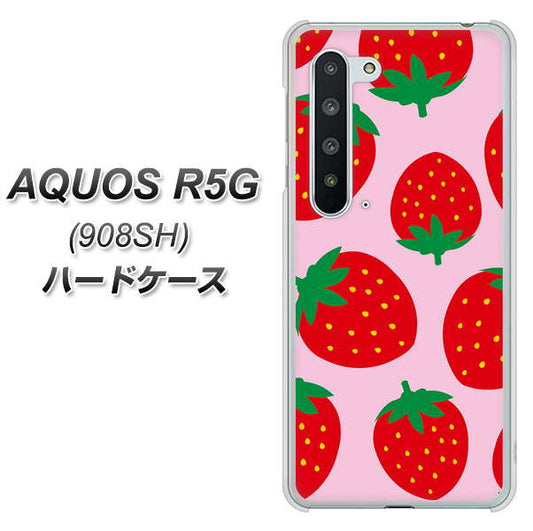 Softbank アクオス R5G 908SH 高画質仕上げ 背面印刷 ハードケース【SC820 大きいイチゴ模様レッドとピンク】
