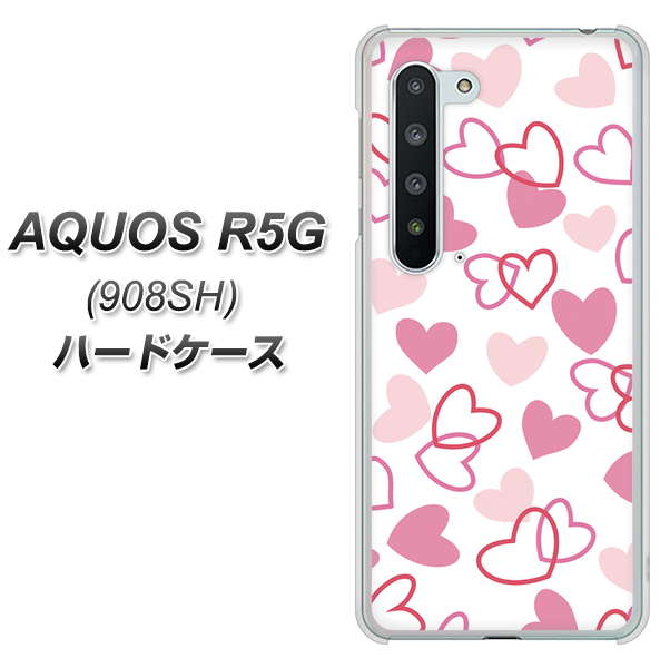 Softbank アクオス R5G 908SH 高画質仕上げ 背面印刷 ハードケース【VA929 ハートがいっぱい ピンク】