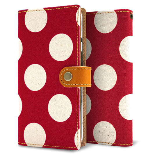 Galaxy Feel2 SC-02L docomo 水玉帆布×本革仕立て 手帳型ケース 耐衝撃