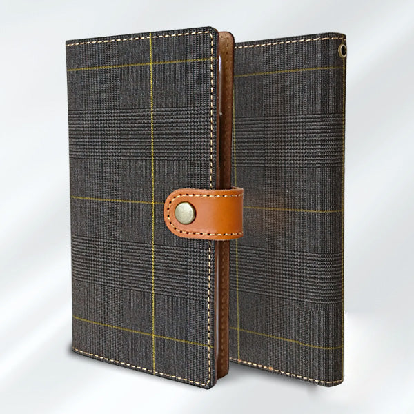 arrows NX F-01K docomo グレンチェック&イタリアンレザー手帳型ケース 耐衝撃