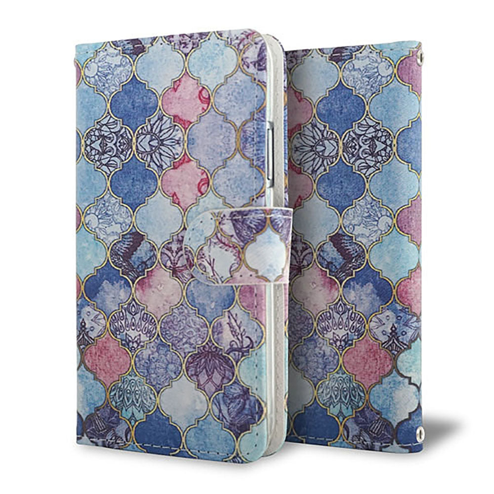 isai V30+ LGV35 au スマホケース 手帳型 モロッカンタイル風 耐衝撃