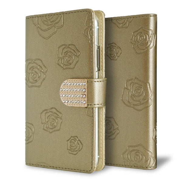 Xperia 5 II SOG02 au スマホケース 手帳型 Rose&ラインストーンデコバックル 耐衝撃