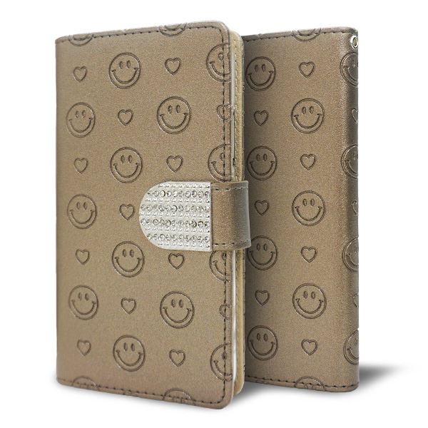 らくらくスマートフォン me F-01L docomo スマホケース 手帳型 ニコちゃん ハート デコ ラインストーン バックル 耐衝撃