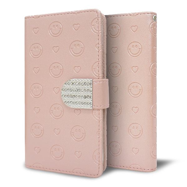 AQUOS sense3 basic SHV48 au スマホケース 手帳型 ニコちゃん ハート デコ ラインストーン バックル 耐衝撃