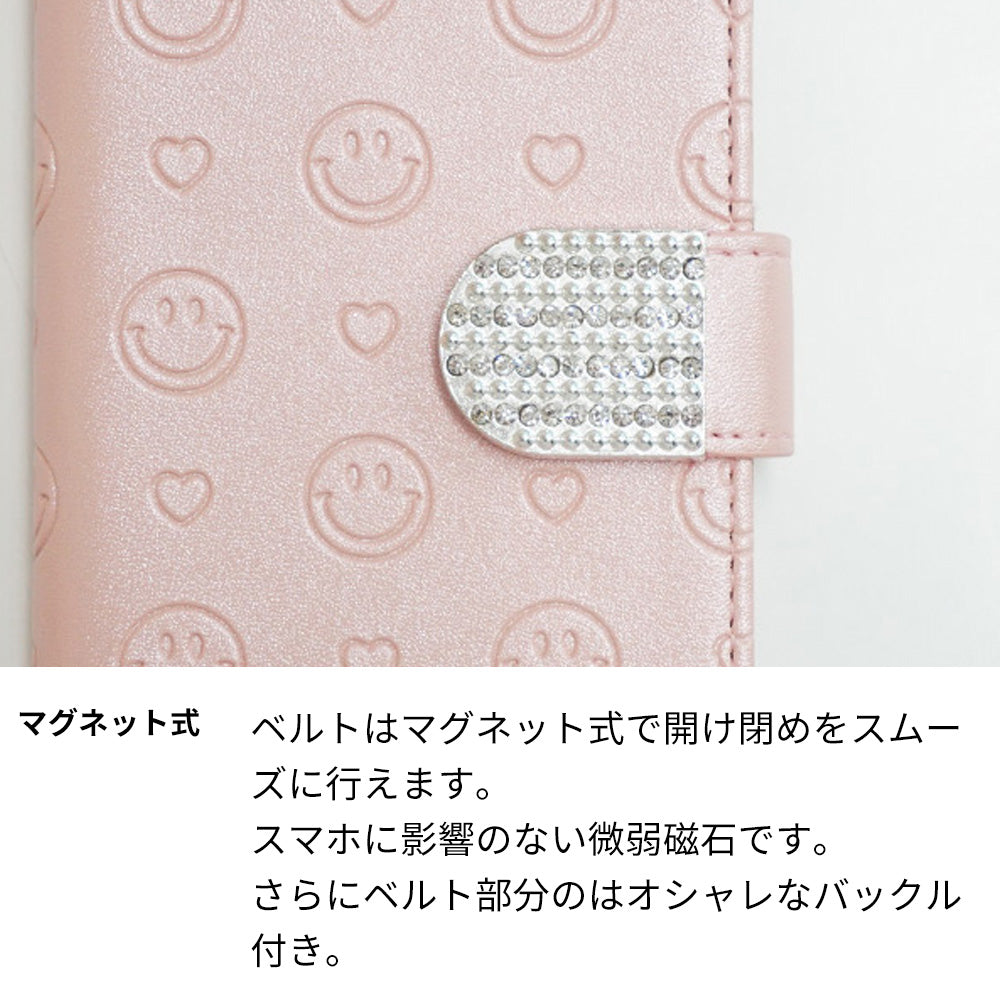 iPhone13 Pro スマホケース 手帳型 ニコちゃん ハート デコ ラインストーン バックル