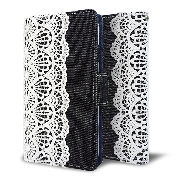 AQUOS zero2 SHV47 au スマホケース 手帳型 デニム レース ミラー付 耐衝撃